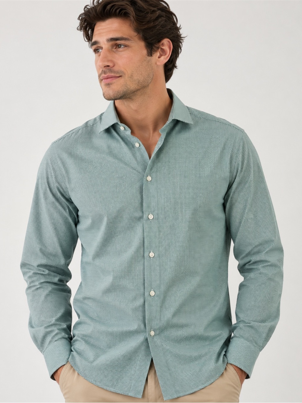HUGO BOSS Sharp Fit Green Check Button Down Dress Shirt 16.5